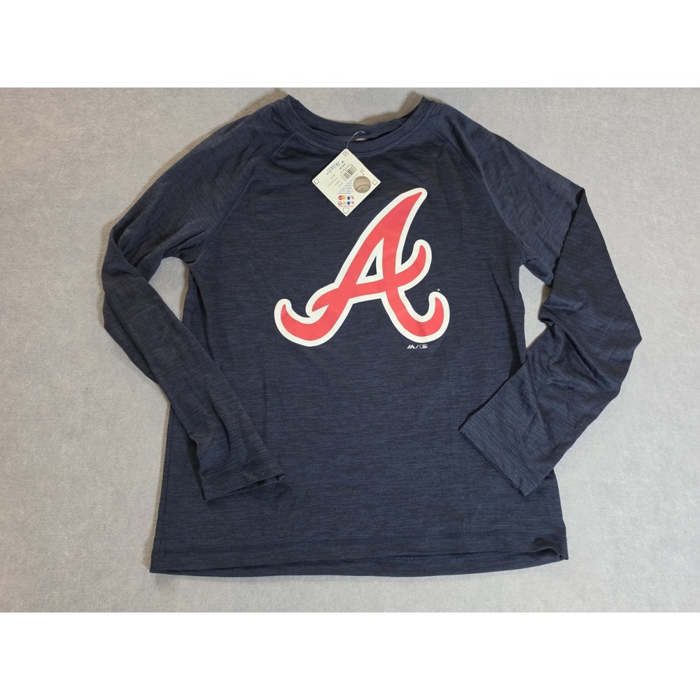 Atlanta Braves Long Sleeve Shirt MLB Baseball Logo Navy Blue Adult Size Small M